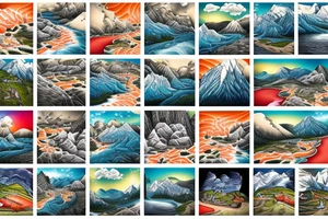 landscape of a ski mountain with a river running down from the top with salmon in the river tattoo idea