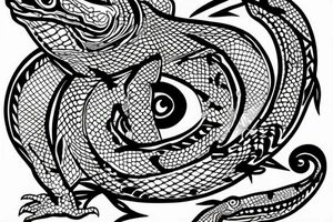 black and white Lizard with andean inca desing inside body tattoo idea