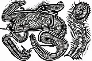 Lizards with inca peruvian design inside body tattoo idea