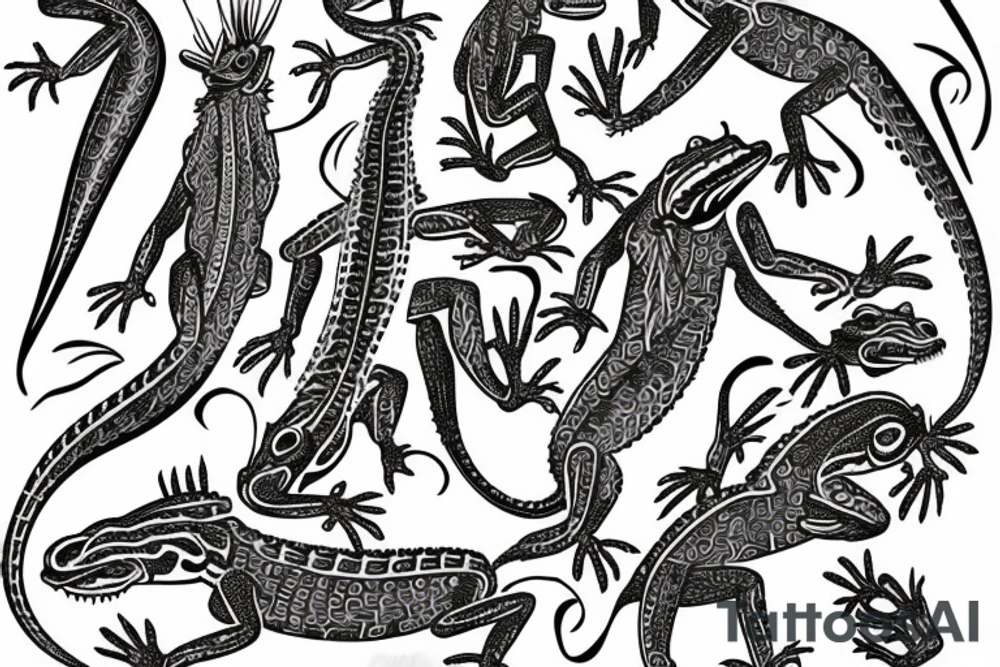 Lizards with inca peruvian design inside body tattoo idea