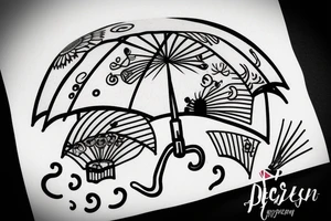upside down umbrella with storm tattoo idea