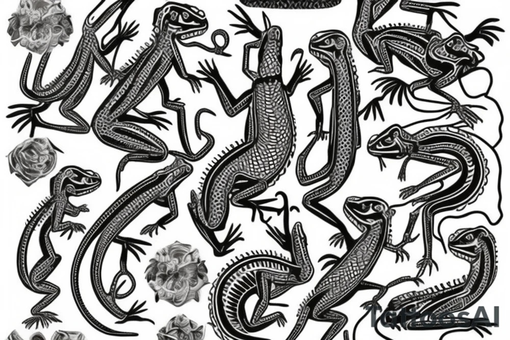 Lizards with inca peruvian design inside body tattoo idea