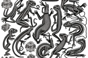 Lizards with inca peruvian design inside body tattoo idea