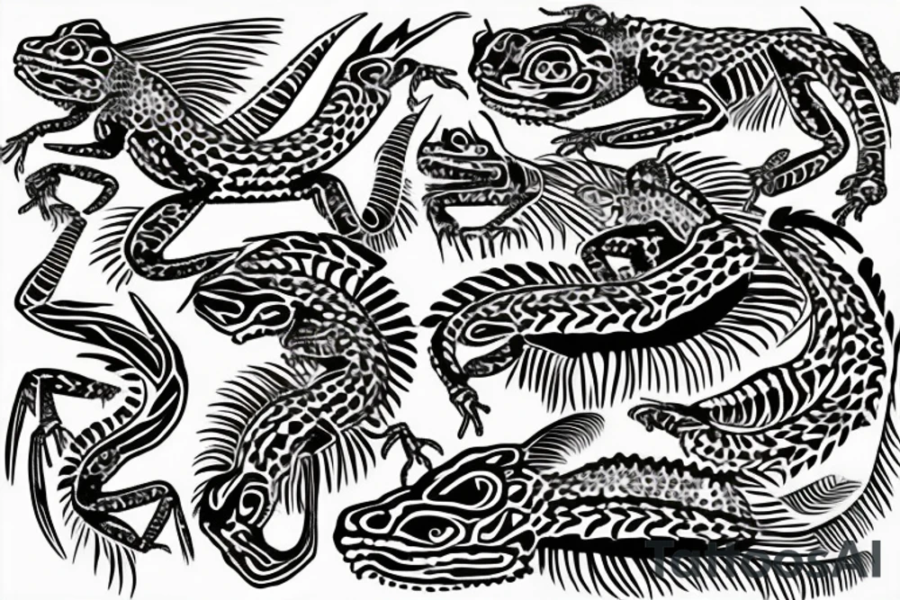 Lizards with inca peruvian design inside body tattoo idea