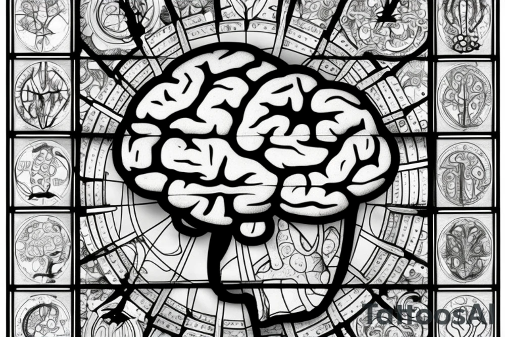 Stained glass window of a brain tattoo idea