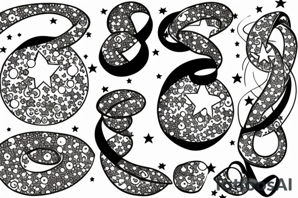 A Bubble In The Middle With A Ribbon Tied onto it, stars surrounding tattoo idea