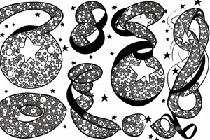 A Bubble In The Middle With A Ribbon Tied onto it, stars surrounding tattoo idea