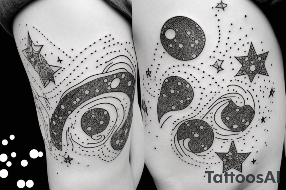 A Bubble In The Middle With A Ribbon Tied onto it, stars surrounding tattoo idea