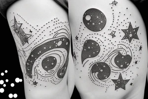 A Bubble In The Middle With A Ribbon Tied onto it, stars surrounding tattoo idea