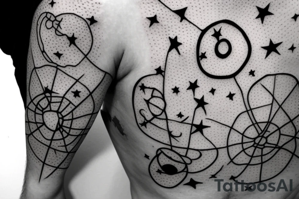 A Bubble In The Middle With A Ribbon Tied onto it, stars surrounding the bubble tattoo idea