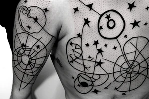 A Bubble In The Middle With A Ribbon Tied onto it, stars surrounding the bubble tattoo idea