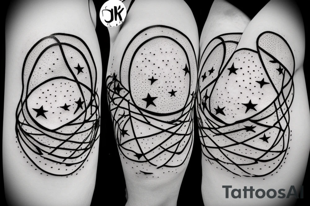 A Bubble In The Middle With A Ribbon Tied onto it, stars surrounding the bubble tattoo idea
