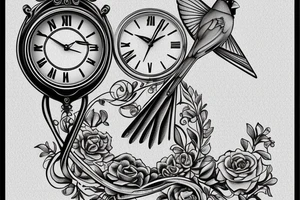 A cardinal sitting on a clock. On the clock have the time be 7:25. Have a ribbon with the words "I'm Free" draped over the clock. tattoo idea