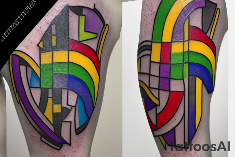 Tetris, video games, 7-11 logo, colors of rainbow, jigsaw.  Script debt I gotta settle in heaven tattoo idea