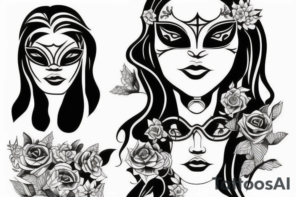 Girl with mask tattoo idea