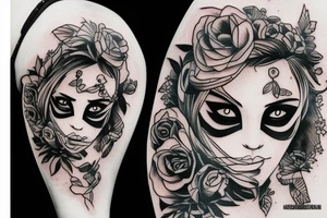 Girl with mask and gun tattoo idea