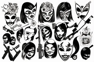 Girl with mask and gun tattoo idea