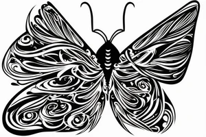 Black butterfly that one side of wing is Wave tattoo idea
