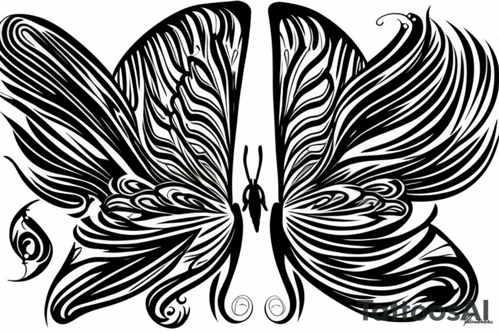 Black butterfly that one side of wing is Wave tattoo idea