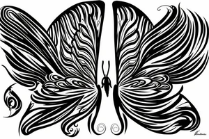 Black butterfly that one side of wing is Wave tattoo idea