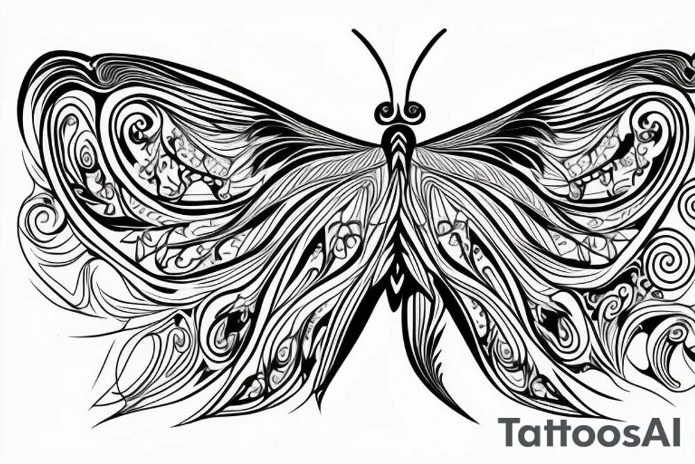 The black butterfly that one side of the wing is Wave tattoo idea