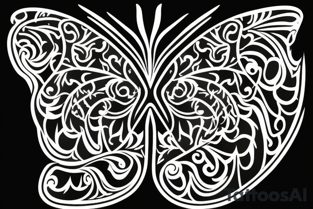 The black butterfly that one side of the wing is Wave tattoo idea