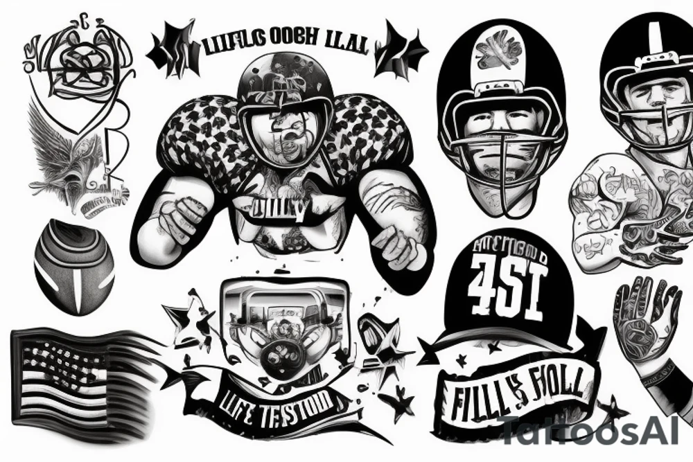 Fulls sleeve telling life story starting from playing football in high school, afterwards joing the Army Special Operations, and then having a family with 3 little girls tattoo idea