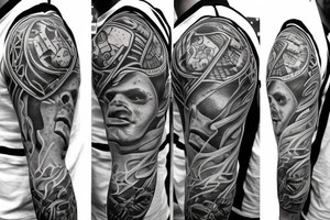 Fulls sleeve telling life story starting from playing football in high school, afterwards joing the Army Special Operations, and then having a family with 3 little girls tattoo idea
