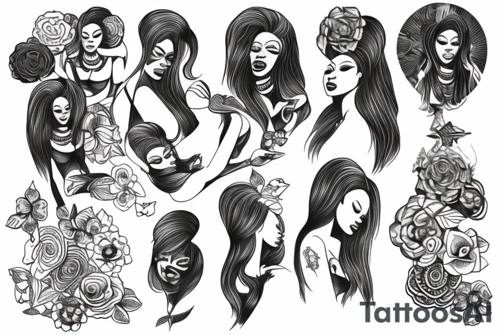 Line art of soulful black woman tattoo idea