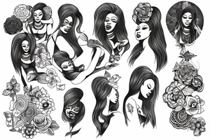Line art of soulful black woman tattoo idea