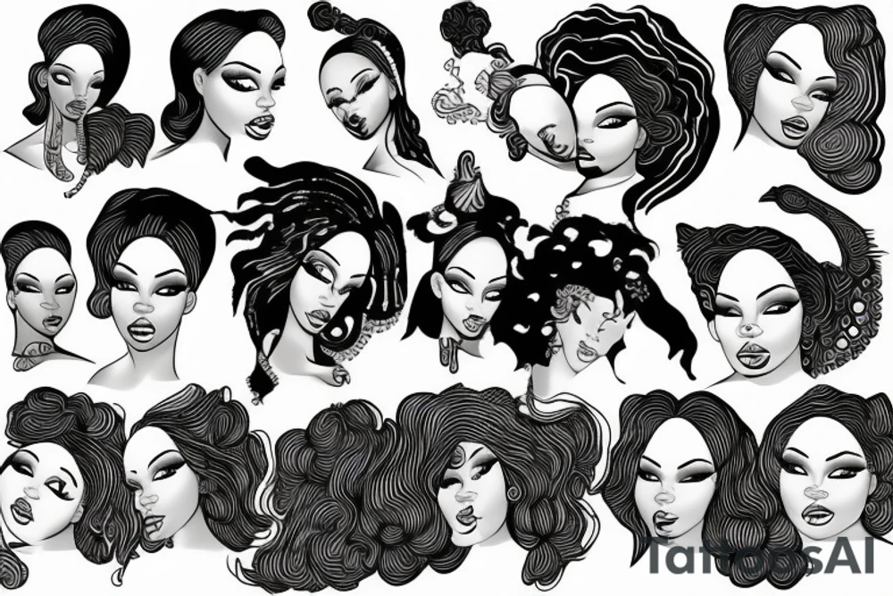 Line art of soulful black woman tattoo idea