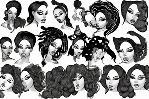 Line art of soulful black woman tattoo idea