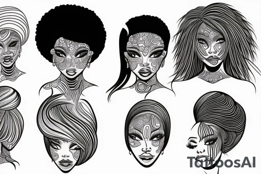 Continuos line soulful black woman tattoo idea