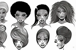 Continuos line soulful black woman tattoo idea