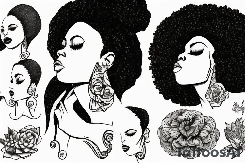 Continuos line soulful black woman tattoo idea