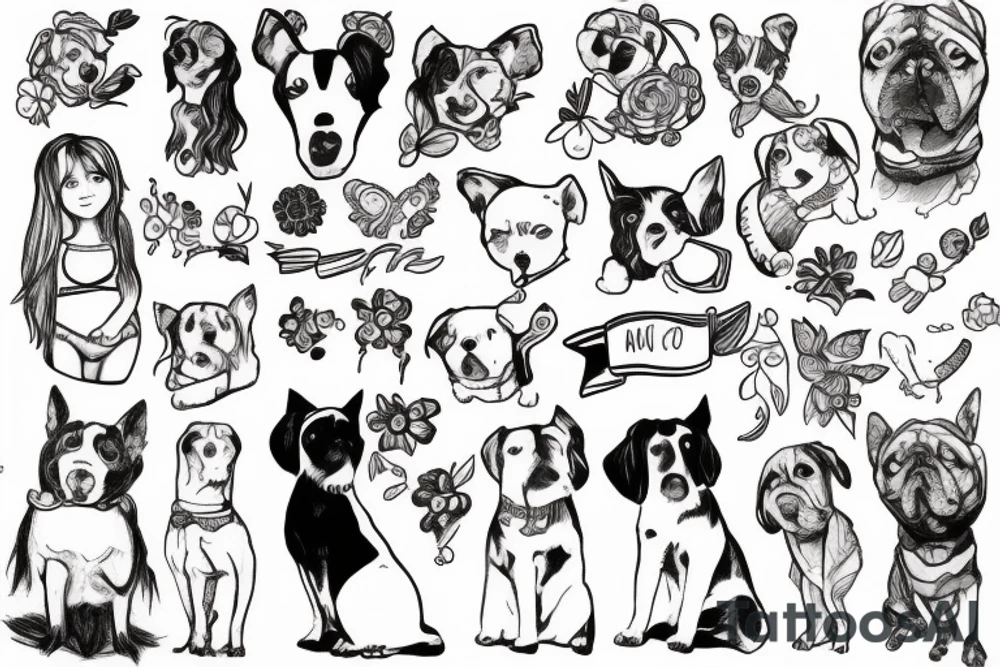 Girl next to a small dog hug tattoo idea