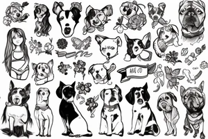 Girl next to a small dog hug tattoo idea