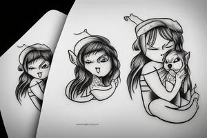 Girl next to a small dog hug tattoo idea