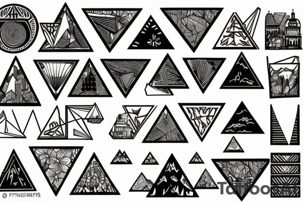Triangles with a nature and city scenery tattoo idea Triangles with a nature and city scenery tattoo idea