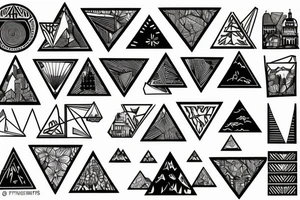 Triangles with a nature and city scenery tattoo idea