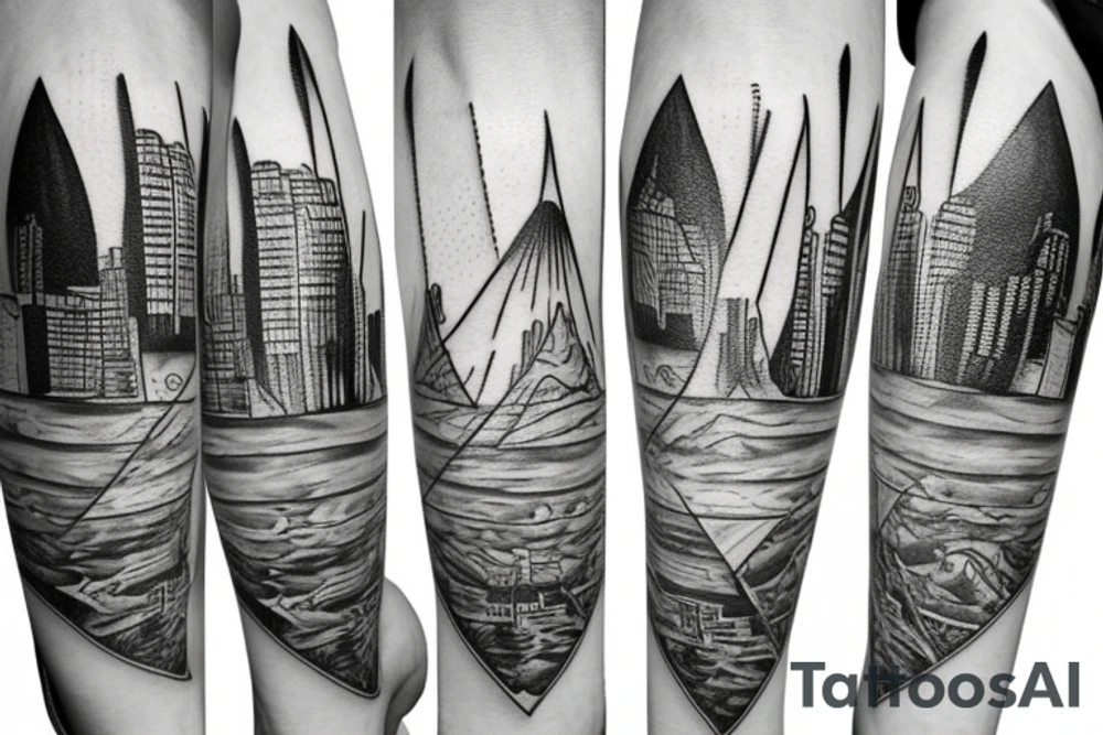 Triangles with a nature and city scenery tattoo idea