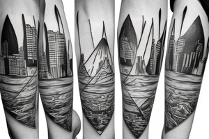 Triangles with a nature and city scenery tattoo idea