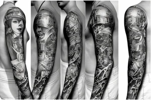 Sleeve tattoo about art history tattoo idea