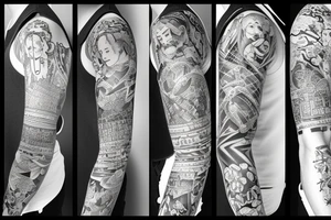 Sleeve tattoo about art history tattoo idea