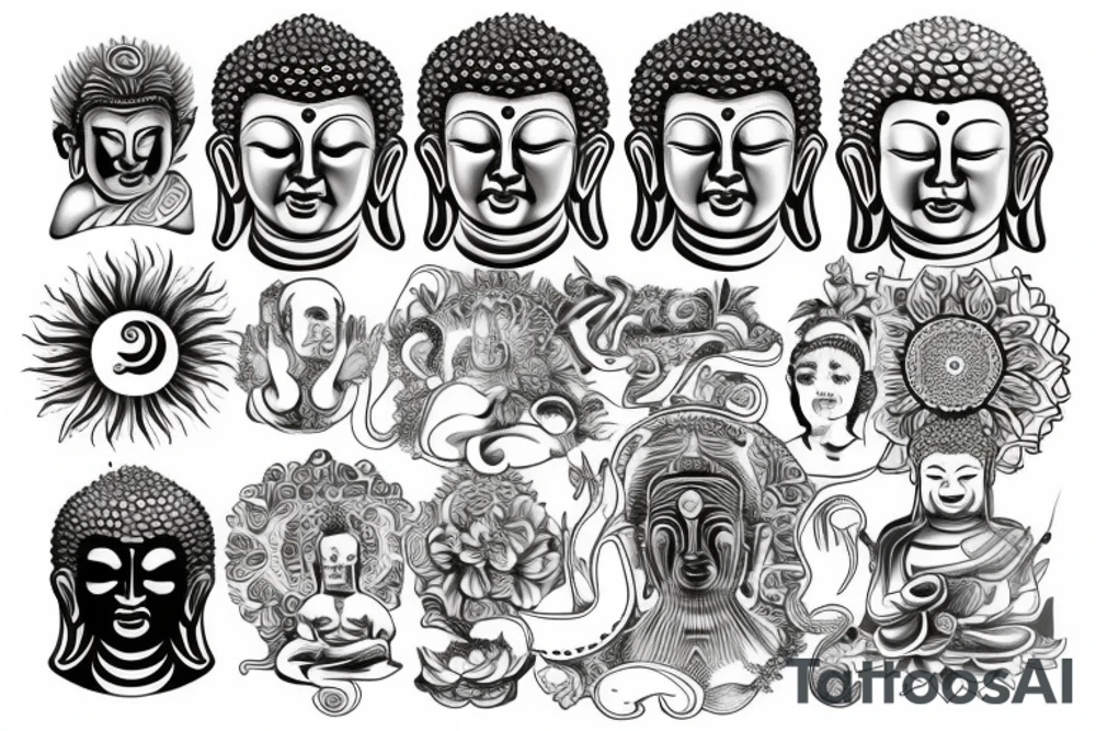 Sun with budha tattoo idea