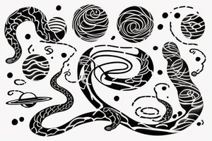 The words “ For you, a thousand times over” written in a single line, a snake crawling over it and a wave, jasmine flower and the space planets - all in a single line tattoo idea