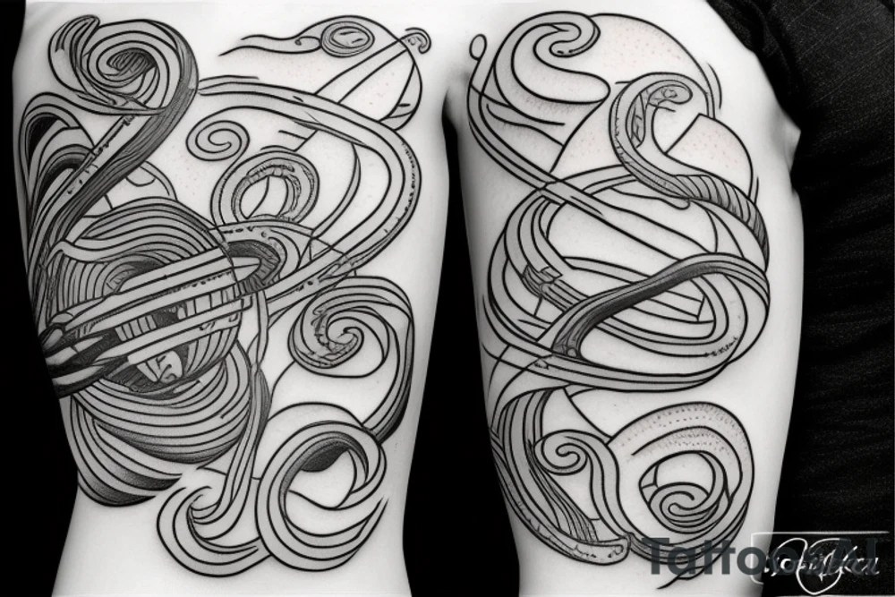 The words “ For you, a thousand times over” written in a single line, a snake crawling over it and a wave, jasmine flower and the space planets - all in a single line tattoo idea