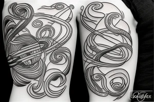 The words “ For you, a thousand times over” written in a single line, a snake crawling over it and a wave, jasmine flower and the space planets - all in a single line tattoo idea