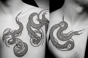 The words “ For you, a thousand times over” written in a single line, a snake crawling over it and a wave, jasmine flower and the space planets - all in a single line tattoo idea