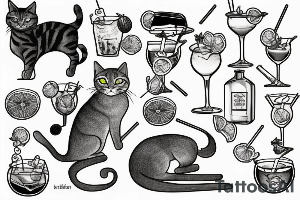 Grey tabby cat with a cocktail tattoo idea